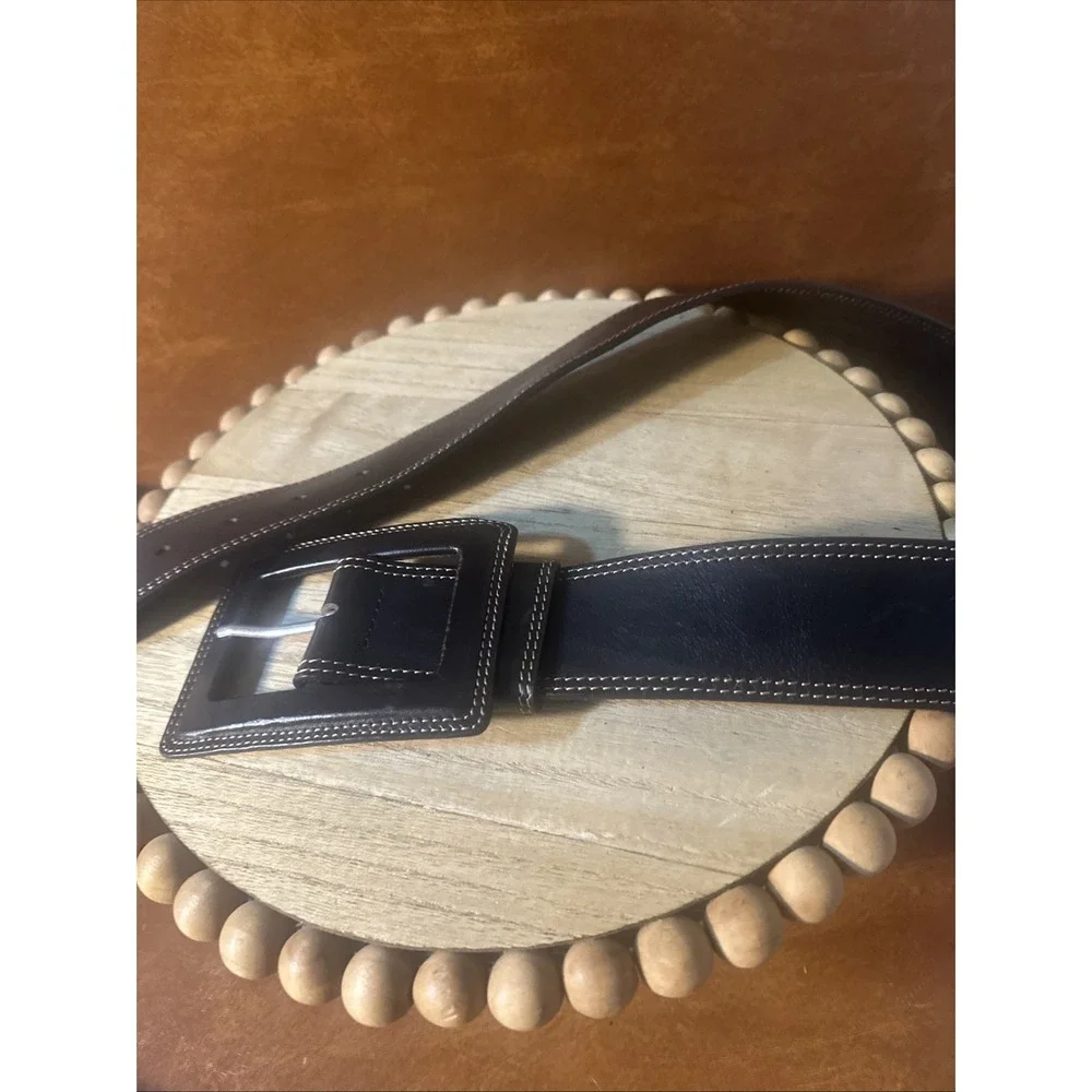 Vtg Y2K Banana Republic Black Leather Belt Sz S-MOversized Buckle 1990's-Italy